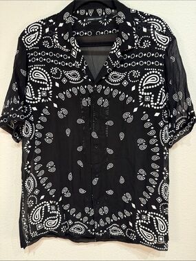 JONNY COTA SHEER BACK BANDANA PARTY SHIRT IN BLACK XS NWOT
